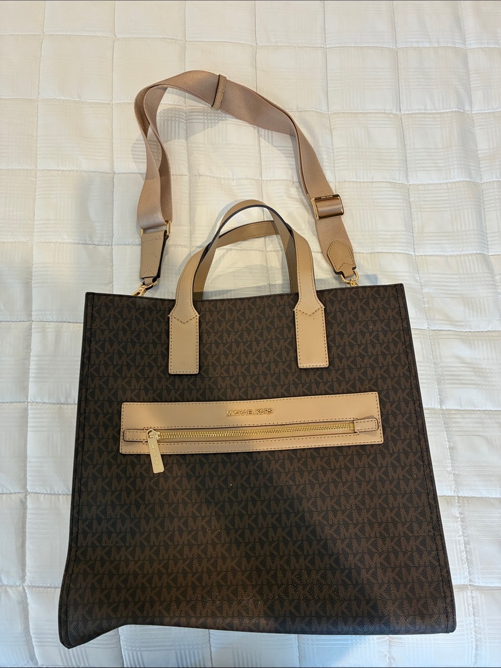 Michael Kors Brown & Tan Logo Tote with Detachable Strap